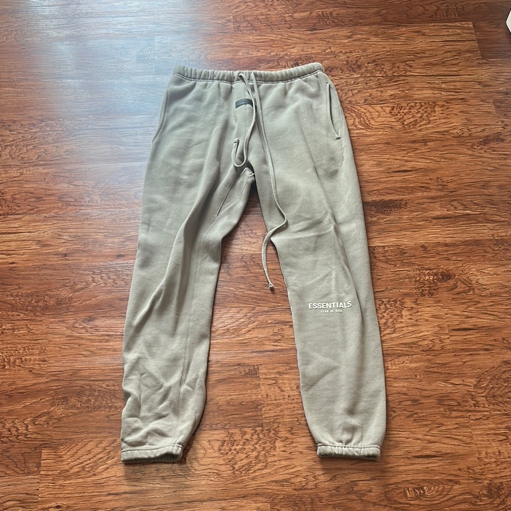 Essentials Gray Sweatpants Relaxed Fit Elastic Cuffs
